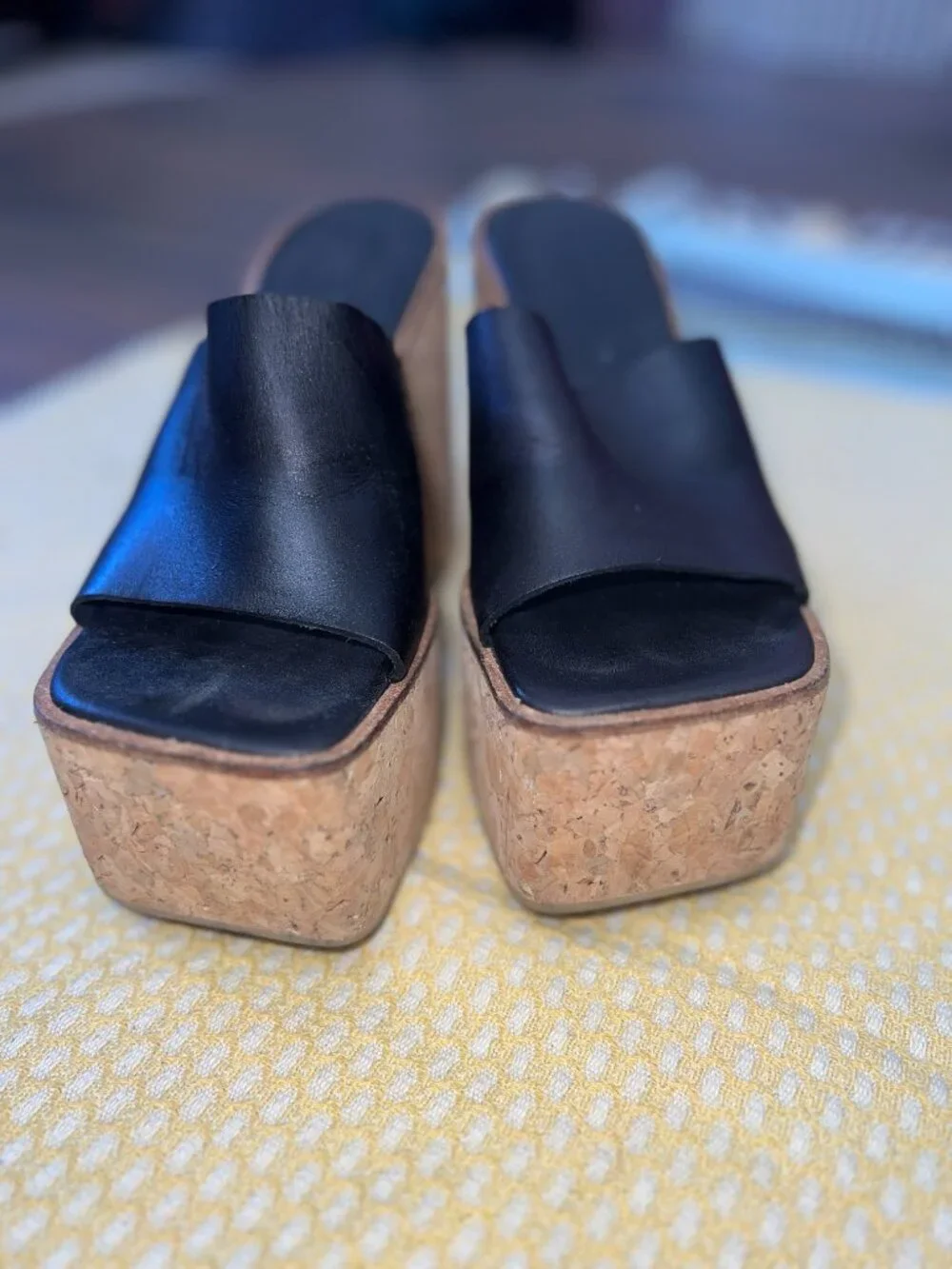 Jeffrey Campbell Black Leather Cork Platform Slide Sandals Size 38